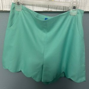 Teal/mint green high waist shorts with scalloped hem